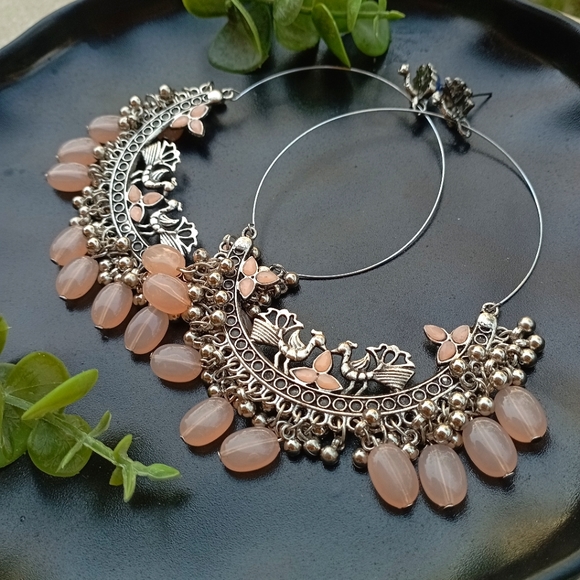 JW Boutique Collection Jewelry - Peacock Baby Pink Ethnic Earrings